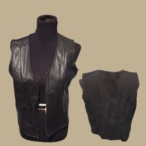 Vintage Black Leather Zip Up Vest